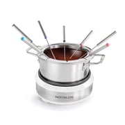 Nostalgia 8-Cup Fondue Dipping Pot with 6 Fondue Forks, White and Stainless