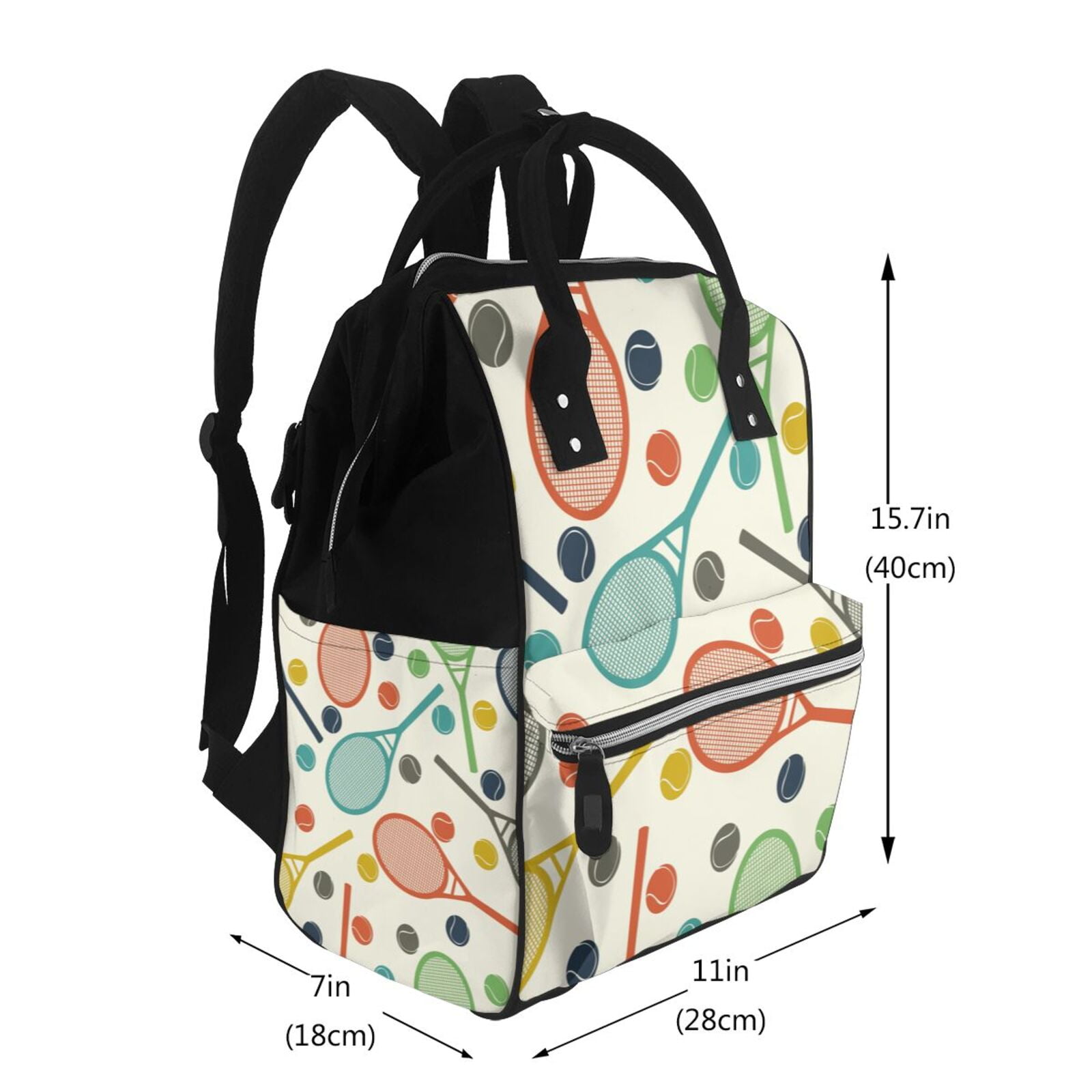 Ratiio Racket and Tennis Ball Mummy Backpack - Waterproof Twill Canvas, Large Capacity Diaper Bag with Multiple Pockets and Adjustable Straps