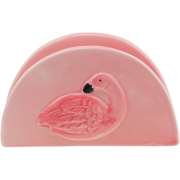 Servette Home Ceramic Pink Flamingo Standing Napkin Holder for Table