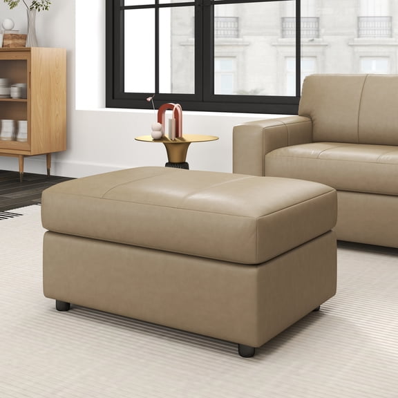 Roundhill Furniture Sakan Leather Upholstered Ottoman, Beige