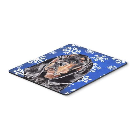 "Black and Tan Coonhound Winter Snowflakes Mouse Pad Hot Pad or Trivet"
