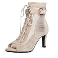 thumbnail image 2 of Stiletto Heels for Women Dance Ankle Boots Open Toe Booties Breathable Mesh Dancing Heels Boots Lace up Sandals, Beige, Size 6.5, 2 of 9