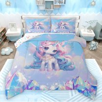 jejeloiu Cute Unicorn Full Size Comforter Sets,Cartoon Animal Bedding Comforter Set,Dreamy Fairy Tale Bedding Sets For Girls Kids,Ultra Soft Home Decor Reversible,3 Pieces