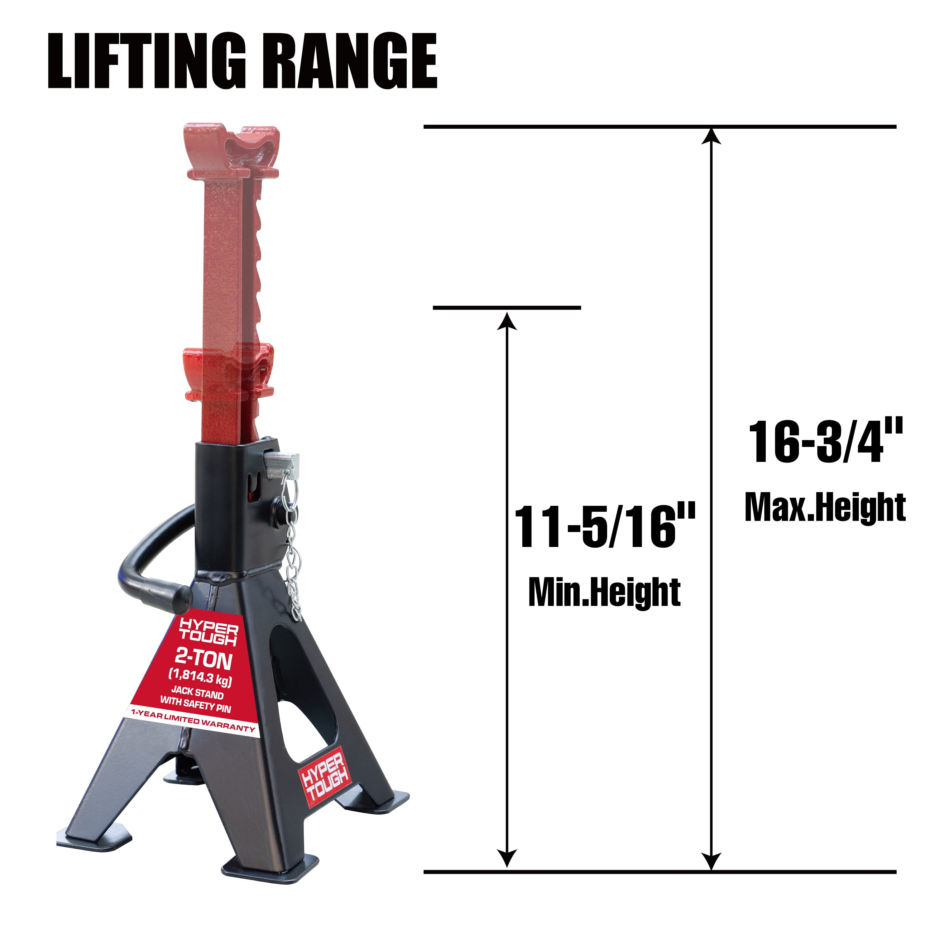 Hyper Tough T42001CW 2 Ton Double Locking Steel Jack Stand, Black