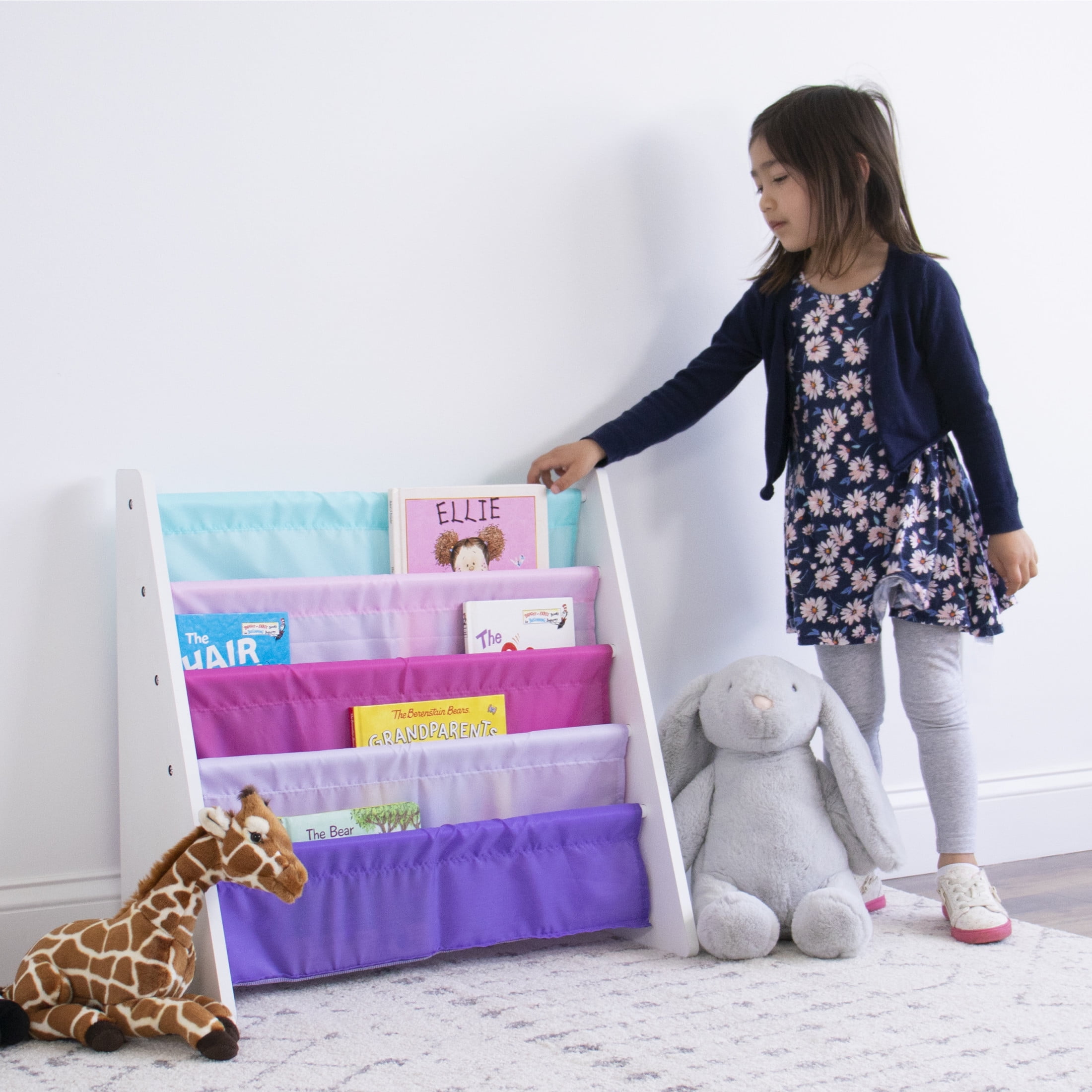 Humble Crew Kids 4 Tier Book Organizer for Ages 3-8, White/Pink/Purple/Turquoise