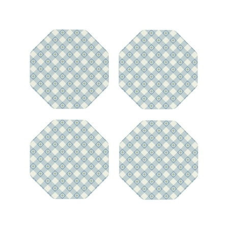 

Fuzoiu Daisy Plaid Blue Print Leather Coasters Set Drink Coasters Set of 4 for Tabletop Protection Durable PVC Coasters Home Décor and Housewarming Gift-Octagon