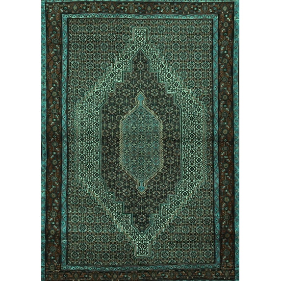 Ahgly Company Machine Washable Indoor Rectangle Persian Turquoise Blue Traditional Area Rugs, 7' x 9'