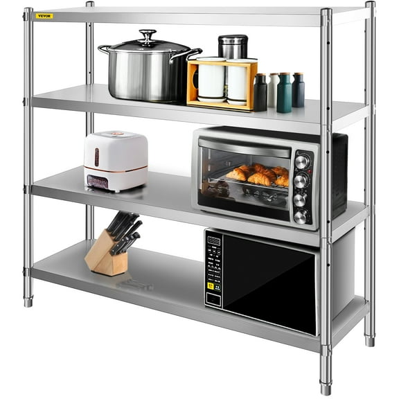VEVORbrand Stainless Steel Shelving 60x18.5 inch 4 Tier Adjustable Shelf Storage Unit Heavy Duty Shelving for Kitchen Commercial Office Garage Storage 330lb Per Shelf
