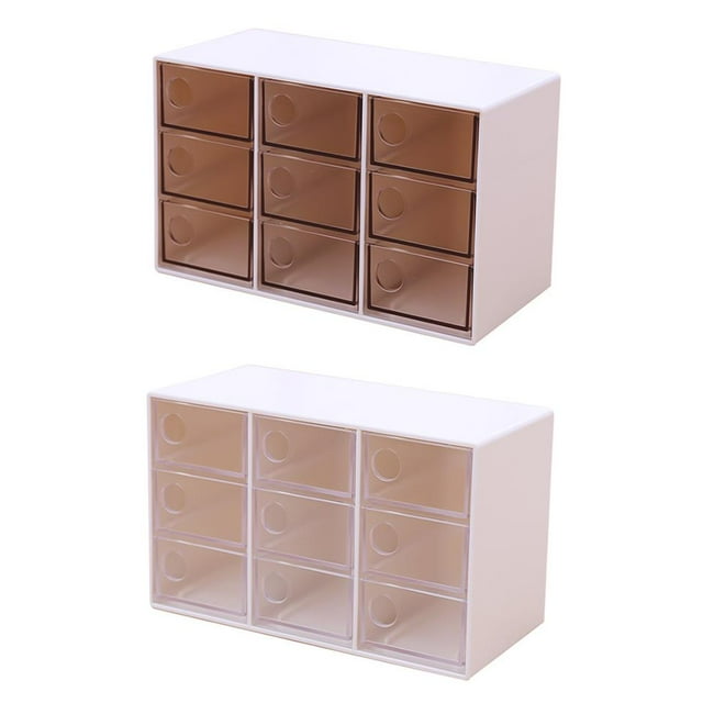 stanreset Mini 9 Grid Drawer Desk Storage Box Plastic Storage Organizer for Home Office White