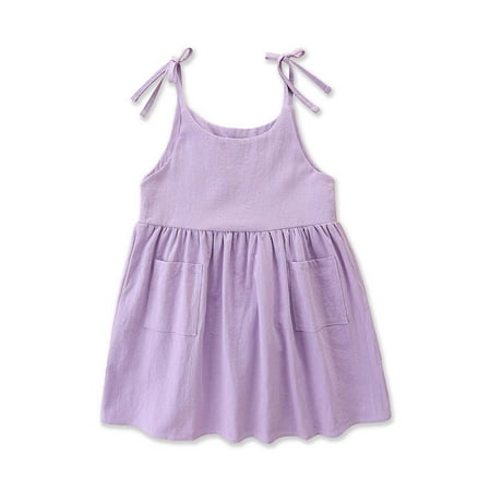 

Scyoekwg Toddler Kids Girls Dresses Clearance Toddler Kid Baby Girls Summer Sling Dress Cute Solid Color Casual Dress Purple 1-2 Years