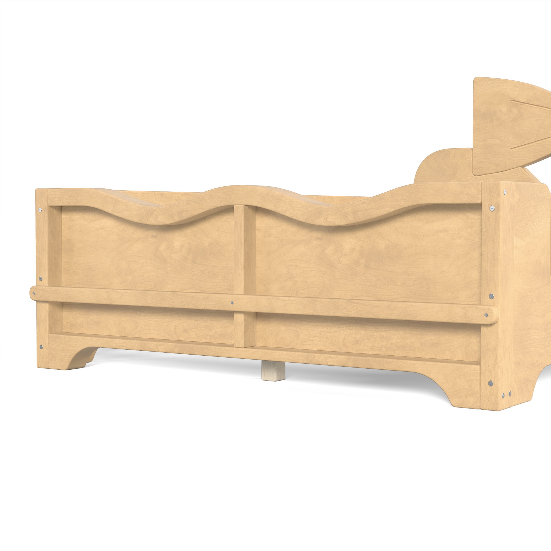 GDF Studio Twin Size Kids Platform Bed with Bowknot Headboard, Guardrails & Bookshelf, Natural
