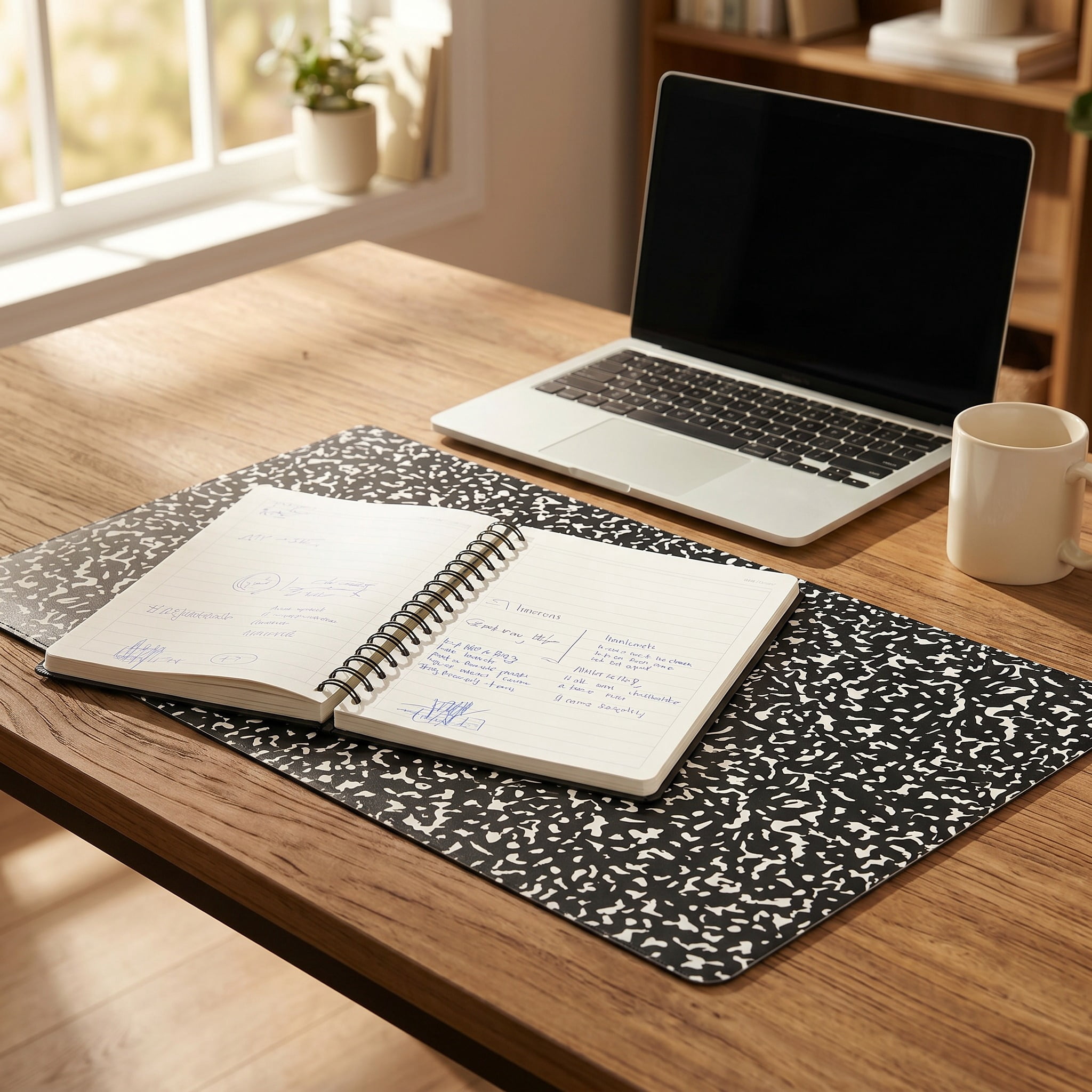 Pen+Gear Reversible Desk Mat, Black and White Composition Book Design, 25.98 in x 14.96 in