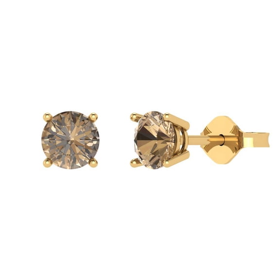 1.5 ct Push-Back Stud Earrings for Women | 6mm Round Cut Simulated Champagne Diamond | 18K Yellow Gold