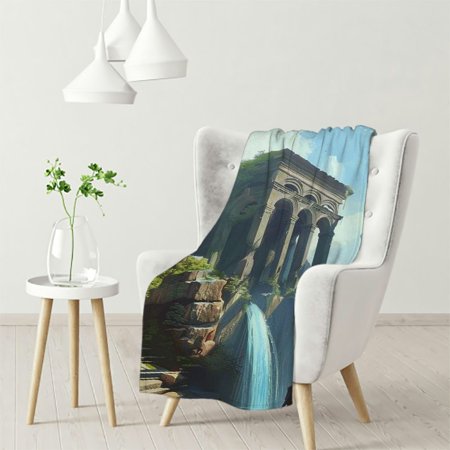Lzatpd Soft Flannel Blankets, Remnants of a Mountain Building, Personalized, All Season Use for Bed, Sofa, Couch, Camping, Travel, for Adults, Kids, Pets White
