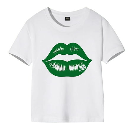 

ZMHEGW Toddler Girls Boys Irish Festival Summer Short Sleeve Lips Prints T Shirt Tops for Children Clothes Soft