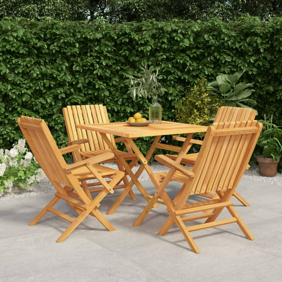 vidaXL Garden Dining Set Brown Solid Teak Wood 5 Piece Set Foldable