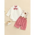 thumbnail image 5 of nvzhuang Baby Boys Pants Suit, Long Sleeve Shirt with Bow Tie + Shorts + Suspender Shoulder Strap, 5 of 9