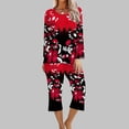 thumbnail image 2 of XFLWAM Women's Sleepwear Capri Pajama Sets Long Sleeve Two-Piece Pjs Crew Neck Lounge Sets Tops & Capri Pants with Pockets, 2 of 5