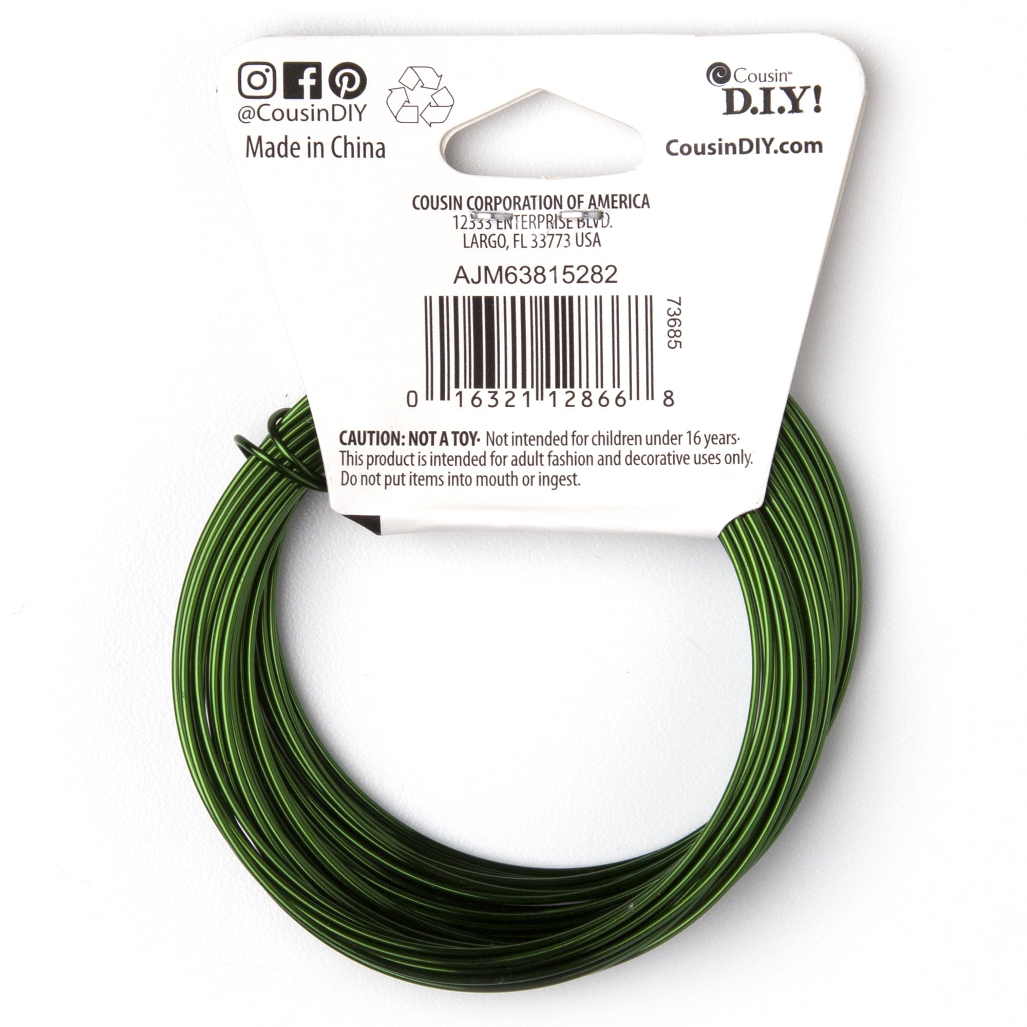 Cousin DIY Coated Copper Wire, Green Finish, 20 Gauge, 24 ft Roll