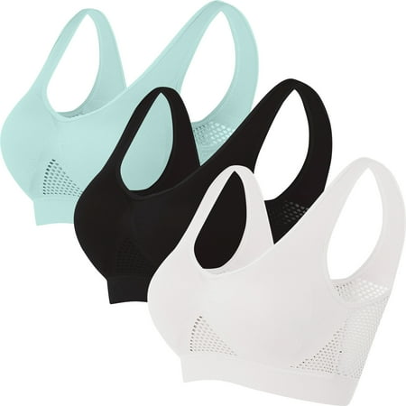 Huvoen Girls Sports Bras 10-12 3pc Women Seamless Sports Bra Wirefree Yoga Bra with Removable Pads Multicolor xxl