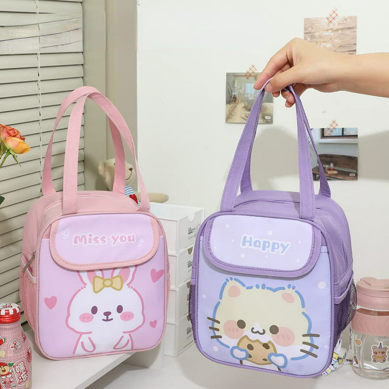 Kawaii Lunch Bag for Girls Lunch Box Insulated Cute Lunch Bags for Women  Insulated Lunch Box for Kids (Purple)