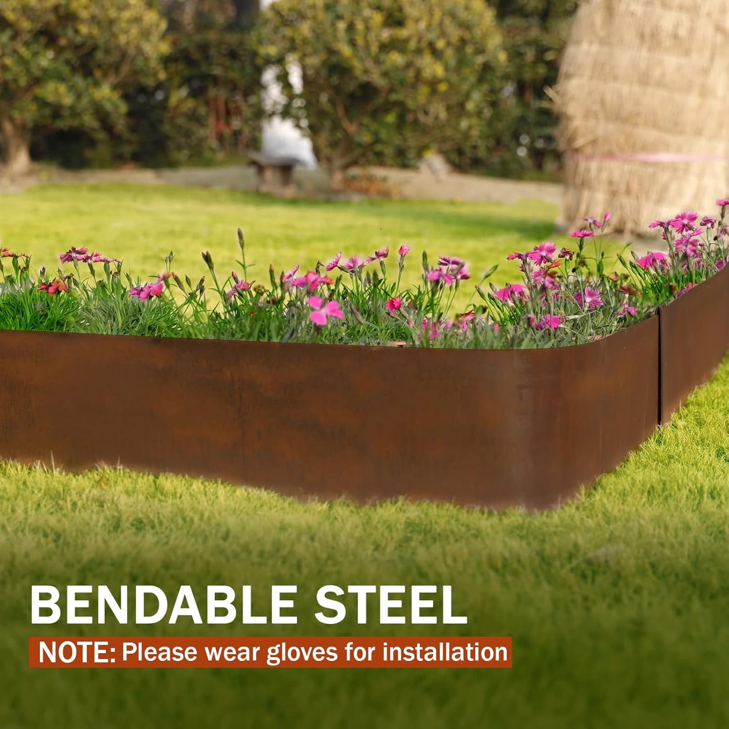 DAVYLINE 6 Pack Pre-Rusted Cor-Ten Steel Landscape Edging - 40" L x 5.5" H Each (20ft Total) - No-Dig Hammer-in Heavy Duty 14-Gauge Metal Edging Border w/ 7 Clips & Gloves - Edge for Lawn Yard