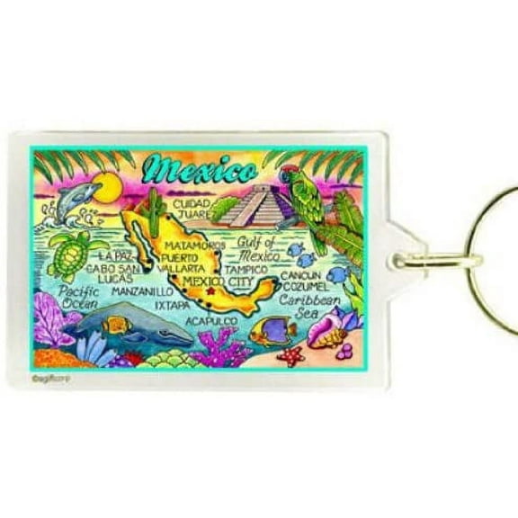 Mexico Map Acrylic Rectangular Souvenir Keychain 2.5 inches X 1.5 inches
