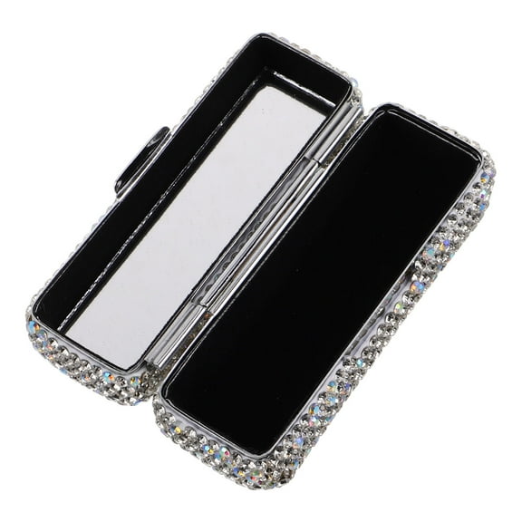 Raindrops Rhinestone Lipstick Case with Mirror Bling Lipstick Holder for Travel Portable Shiny Makeup Organizer for Purse Lip Gloss Storage Box
