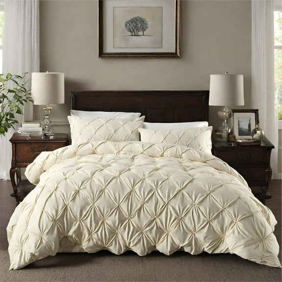Pinch Pleated Duvet Cover Set 1200TC 100% Cotton 3-Piece, Pinch Duvet Cover, Pinch Pillowcase Zip & Tie Closure Pack of 1 (Super Queen_90 X 98 Inch)