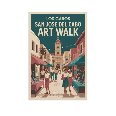 Vintage Retro Travel Poster Wall Art San Jose Del Cabo Art Walk Los Cabos Mexico Handmade Craft Market Print Print Poster