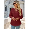 thumbnail image 2 of Women'S Casual Long Sleeve V-Neck Pullover Shirt Top Wine Red M, 2 of 8