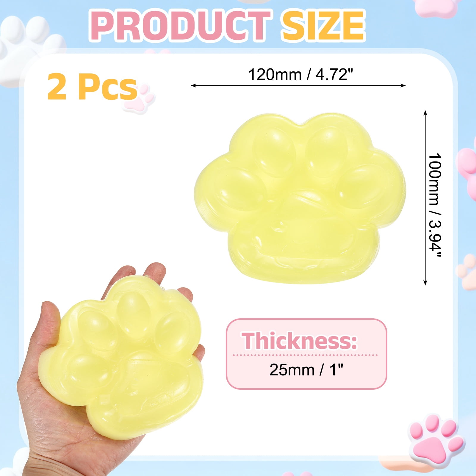 4.7 Inch Cat Paw Squeeze Toy, Cute Cat Paw Sensory Toy Soft Funny Fidget Toy Perfect for Stress Relieving, Party Favors & Birthday Gifts (Light Yellow, 2pcs)