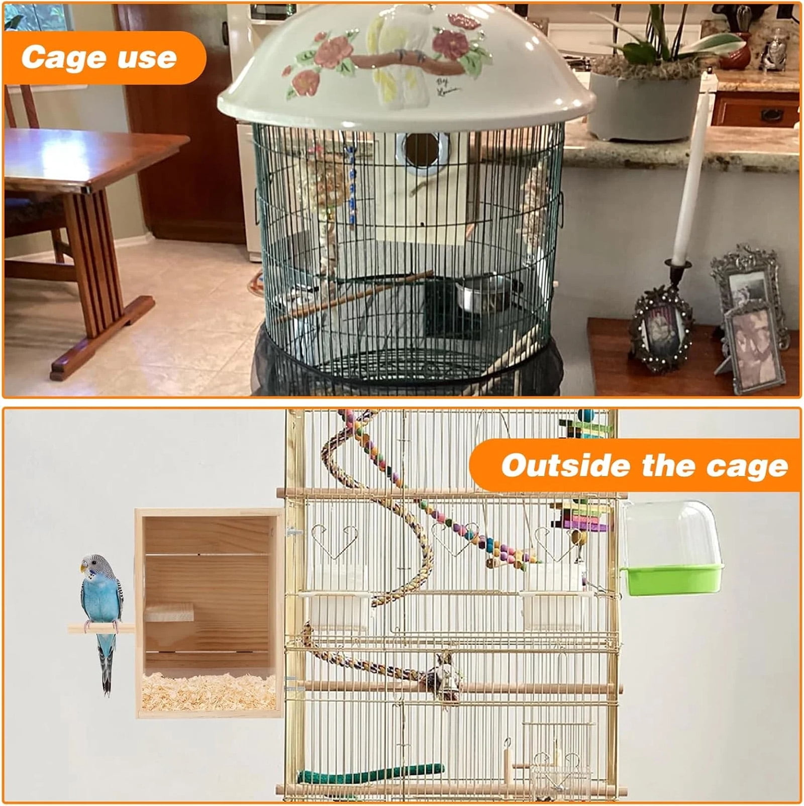 Wooden Bird Nesting Box, Parakeet Breeding Box with Transparent Viewing Window, Bird House for Cage for Budgie, Lovebird, Finch, Cockatiel, Pet Bird Supplies D