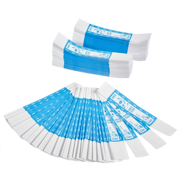 MOOLAH Self-Sealing Currency Bands, Blue, $100.00, Pack of 1000 Straps