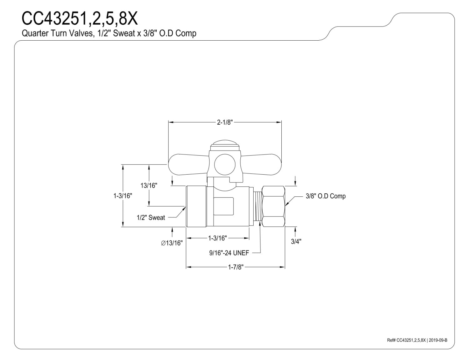 Kingston Brass CC43255X 1/2" Sweat x 3/8" O.D. Comp Straight Shut Off Valve, Oil Rubbed Bronze