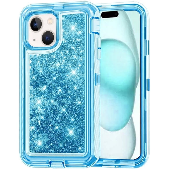 Entronix Heavy Duty Case Compatible with iPhone 14 Plus, Liquid Glitter Back Cover, Blue
