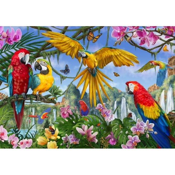 Tropical Birds Jigsaw Puzzle 100 Piece - Pieces Easy to Handle & Tight Fitting - Colorful Bird Collage - by Vermont Christmas Company