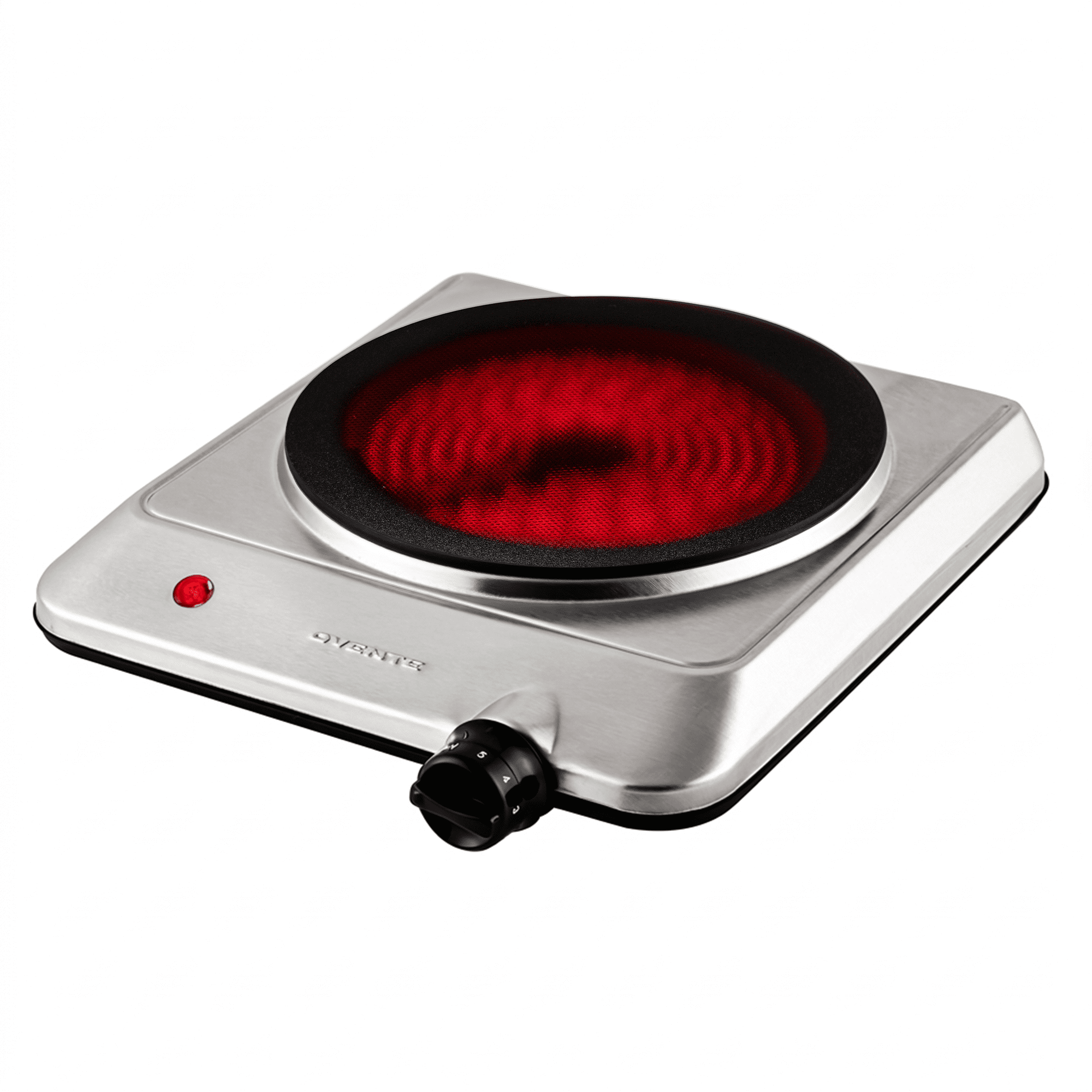 OVENTE Electric Infrared Single Burner, 6 Heat Levels, Silver BGI201S | 1000W Hot Plate w/ 7.5” Ceramic Glass Cooktop, Easy to Clean Stainless Steel Base, Compact Stove for Home, Dorm, Office