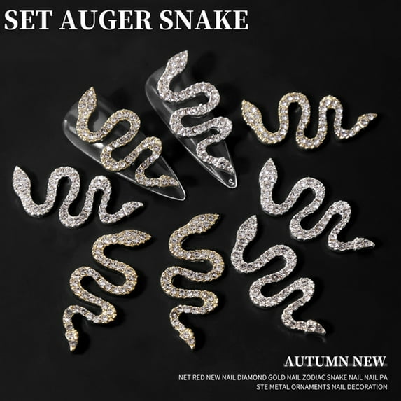 opvise 10Pcs/Set Nail Ornament DIY Jewelry Glitter Minimalist Snake Artistic Novelty Nail Jewelry for Women