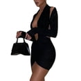 thumbnail image 3 of Women Deep V Neck Backless Short Dress Flare Sleeve Cut Out Mini Dress Sexy Off Shoulder Dresses Party Clubwear, 3 of 9