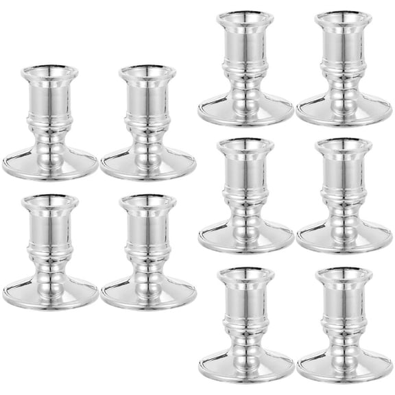 SWETRACE 10Pcs Compact Plated Silver Electronic Candle Holders Plastic Pillar Candle Base