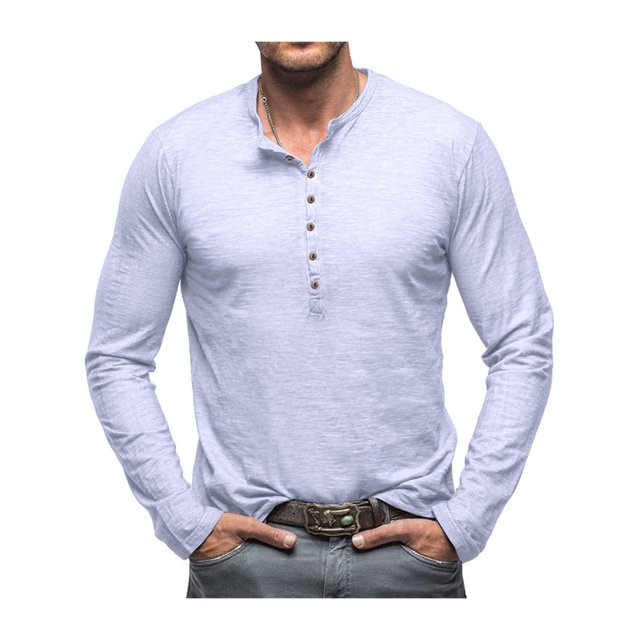 SUNSIOM Men's Spring Autumn Casual T-shirt Solid Color Long Sleeve Crewneck Button Up Tops