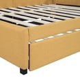 thumbnail image 3 of Full Size Upholstered Daybed with Trundle, Linen Fabric Sofa Bed with L-Shape Backrest, Solid Wood Bed Frame with Slats Support, No Box Spring Needed (Yellow), 3 of 9