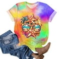 thumbnail image 6 of Women's Summer Tops Beach Vacation Clothes for Women Floral Printed Crew Neck Short Sleeve Tees Fashion Blouses (XL, Multicolor 01), 6 of 7