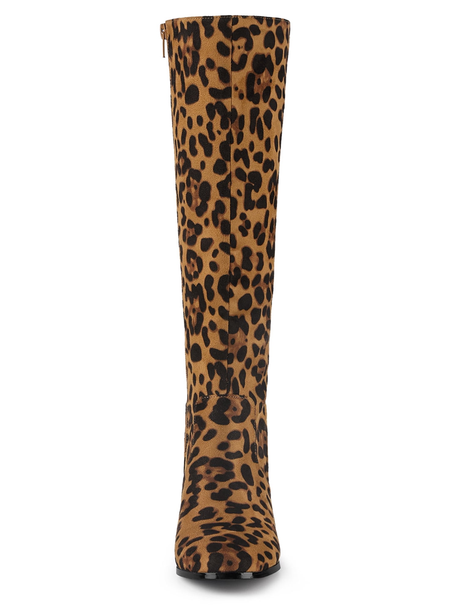 DARING DIVA Women's Stylish Side Zipper Chunky Heel Knee High Boots Leopard 8.5