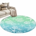 thumbnail image 2 of Marine Life Round Area Rugs 3 ft, Starfish Shell Coral Gradient Blue Green Ocean Washable Small Area Rug with Non-Slip Sturdy Edge Binding Round Front Door Mat Floor Carpet for Entryway, 2 of 9