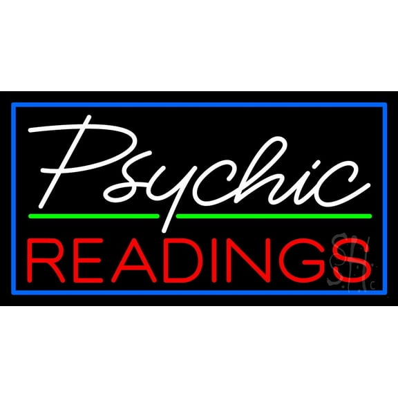 White Psychic Red Readings With Border LED Neon Sign 20" Tall x 37" Wide - inches Black Square Cut Acrylic Backing, with Dimmer - Bright and Premium built indoor LED Neon Sign for Storefront.