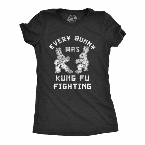 T-shirt pour Femmes « Every Bunny Was Kung Fu Fighting » Drôle, T-Shirt Graphique Cool, Cadeau Easter Amusant (Noir Chiné) - S