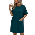 thumbnail image 5 of QQZ Summer Dress for Women Crew Neck Short Sleeve Solid Basic T-Shirts Casual Midi Dresses with Pocket, 5 of 6