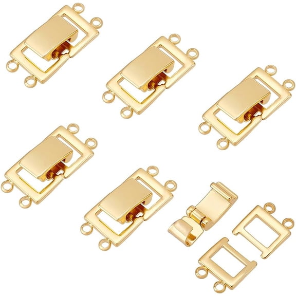 6pcs 14K Gold Plated Layered Detangler Clasp 2 Strands Necklace Layering Clasps Necklace Connectors Bar Links Slide Lock